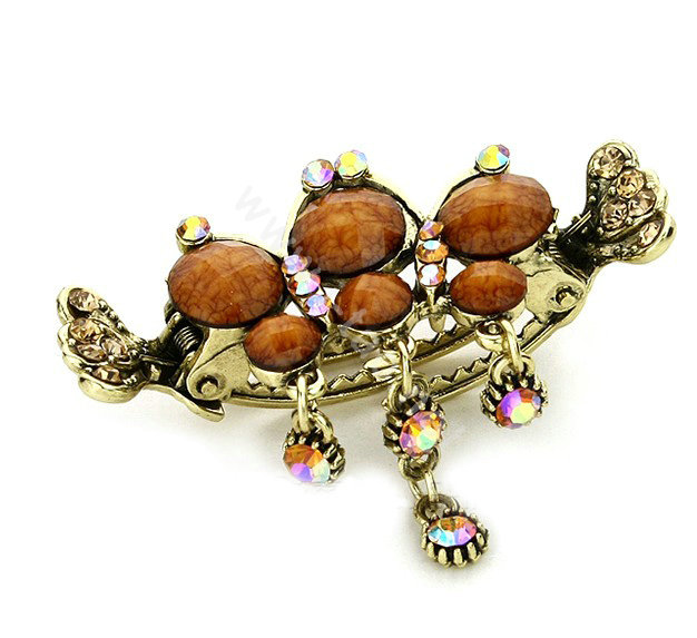 Hair Jewelry Crystal Rhinestone Vintage Metal Hair Clip Claw Clamp - Coffee