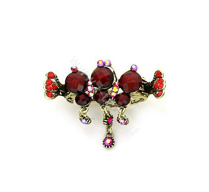 Hair Jewelry Crystal Rhinestone Vintage Metal Hair Clip Claw Clamp - Red