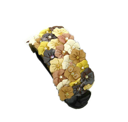 Hair Jewelry Fabric Flower Bead Rhinestone Hairpin Hair Claw Clip Clamp - Yellow