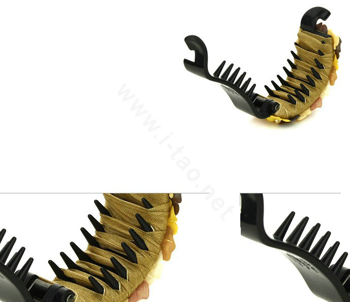 Hair Jewelry Fabric Flower Bead Rhinestone Hairpin Hair Claw Clip Clamp - Yellow