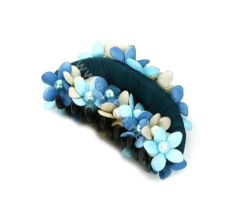 Hair Jewelry Fabric Flower Pearl Rhinestone Hairpin Hair Claw Clip Clamp - Blue
