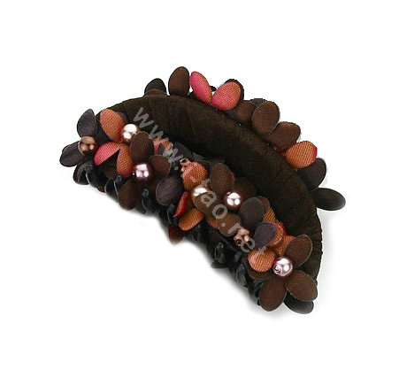 Hair Jewelry Fabric Flower Pearl Rhinestone Hairpin Hair Claw Clip Clamp - Coffee
