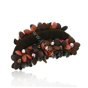 Hair Jewelry Fabric Flower Pearl Rhinestone Hairpin Hair Claw Clip Clamp - Coffee