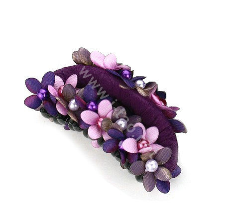 Hair Jewelry Fabric Flower Pearl Rhinestone Hairpin Hair Claw Clip Clamp - Purple