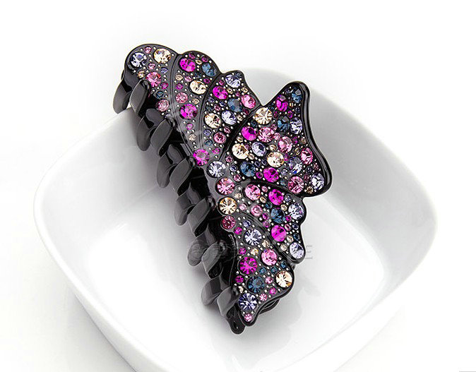 Hair Jewelry Floral Diamond Crystal Rhinestone Hair Clip Claw Clamp - Black