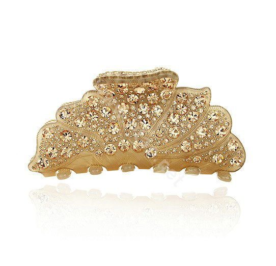 Hair Jewelry Floral Diamond Crystal Rhinestone Hair Clip Claw Clamp - Champagne