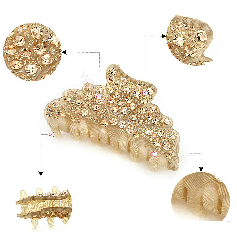 Hair Jewelry Floral Diamond Crystal Rhinestone Hair Clip Claw Clamp - Champagne