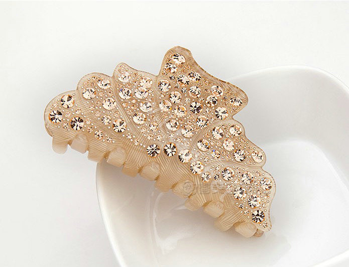 Hair Jewelry Floral Diamond Crystal Rhinestone Hair Clip Claw Clamp - Champagne