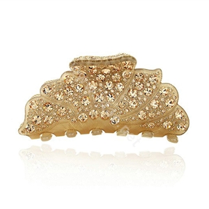 Hair Jewelry Floral Diamond Crystal Rhinestone Hair Clip Claw Clamp - Champagne