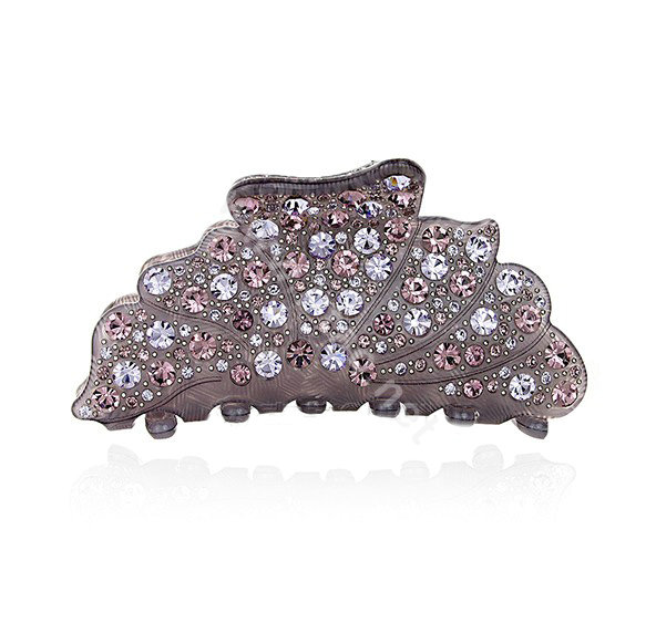 Hair Jewelry Floral Diamond Crystal Rhinestone Hair Clip Claw Clamp - Purple