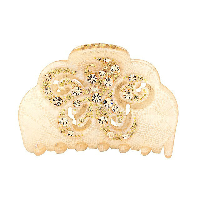 Hair Jewelry Floral Diamond Rhinestone Crystal Hair Clip Claw Clamp - Champagne