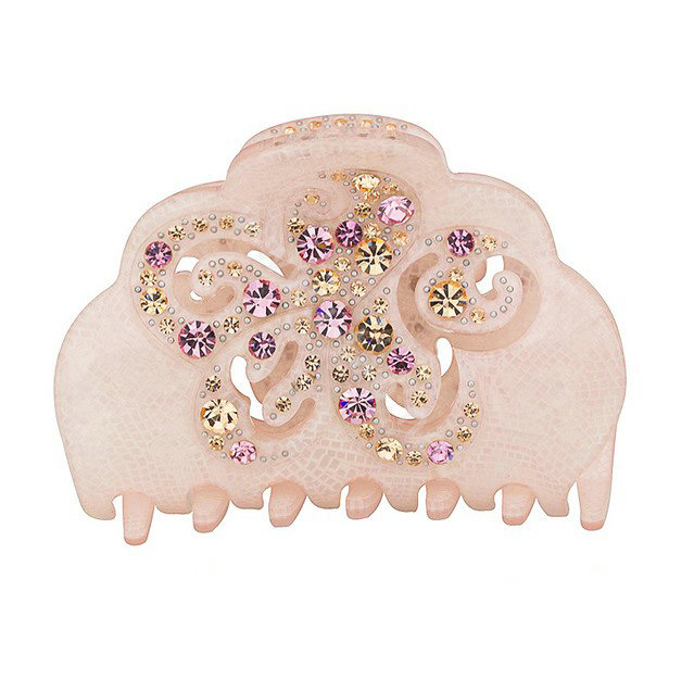 Hair Jewelry Floral Diamond Rhinestone Crystal Hair Clip Claw Clamp - Pink
