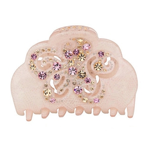 Hair Jewelry Floral Diamond Rhinestone Crystal Hair Clip Claw Clamp - Pink