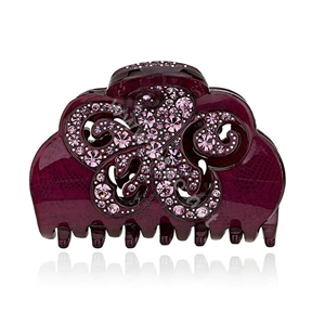 Hair Jewelry Floral Diamond Rhinestone Crystal Hair Clip Claw Clamp - Purple