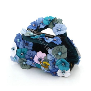 Hair Jewelry Flower Fabric Crystal Rhinestone Hair Claw Clip Clamp - Blue