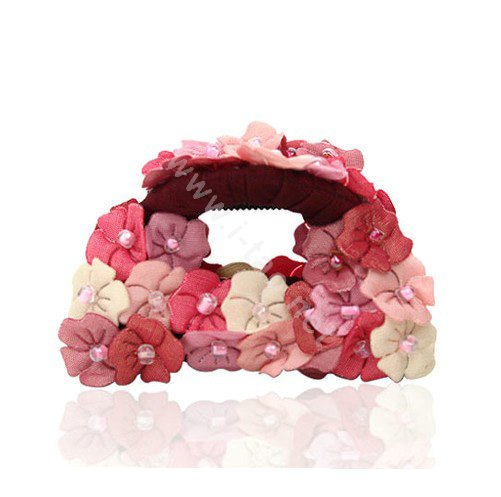 Hair Jewelry Flower Fabric Crystal Rhinestone Hair Claw Clip Clamp - Pink
