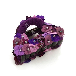 Hair Jewelry Flower Fabric Crystal Rhinestone Hair Claw Clip Clamp - Purple