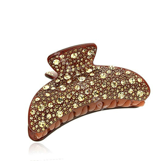 Hair Jewelry Full Diamond Rhinestone Crystal Hair Clip Claw Clamp - Coffee