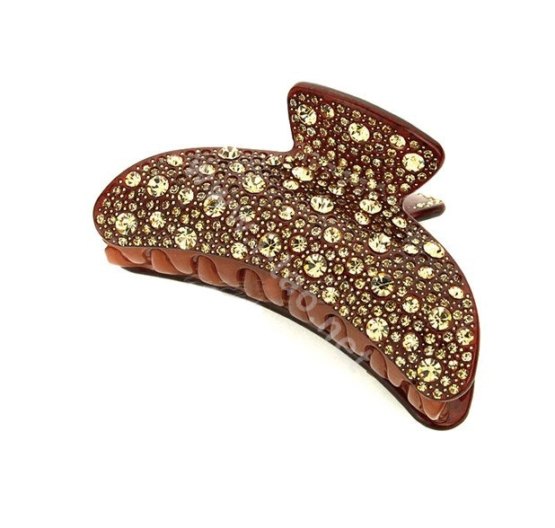 Hair Jewelry Full Diamond Rhinestone Crystal Hair Clip Claw Clamp - Coffee