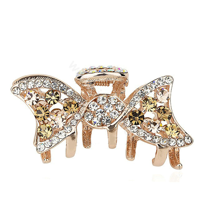 Hair Jewelry Rhinestone Crystal Bowknot Metal Hair Clip Claw Clamp - Champagne