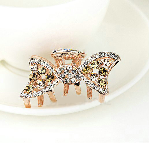 Hair Jewelry Rhinestone Crystal Bowknot Metal Hair Clip Claw Clamp - Champagne