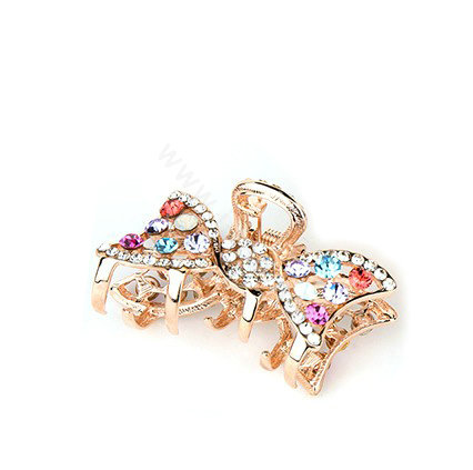 Hair Jewelry Rhinestone Crystal Bowknot Metal Hair Clip Claw Clamp - Multicolor