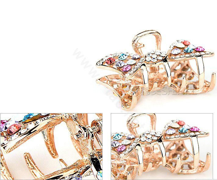 Hair Jewelry Rhinestone Crystal Bowknot Metal Hair Clip Claw Clamp - Multicolor