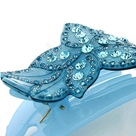 Hair Jewelry Rhinestone Crystal Flower Hairpin Hair Clip Claw Clamp - Blue