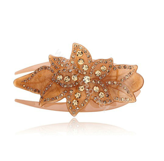 Hair Jewelry Rhinestone Crystal Flower Hairpin Hair Clip Claw Clamp - Coffee