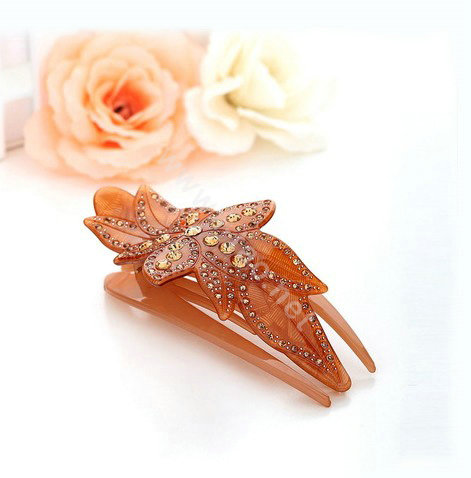 Hair Jewelry Rhinestone Crystal Flower Hairpin Hair Clip Claw Clamp - Coffee