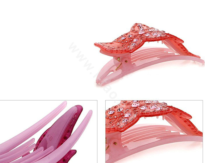 Hair Jewelry Rhinestone Crystal Flower Hairpin Hair Clip Claw Clamp - Red