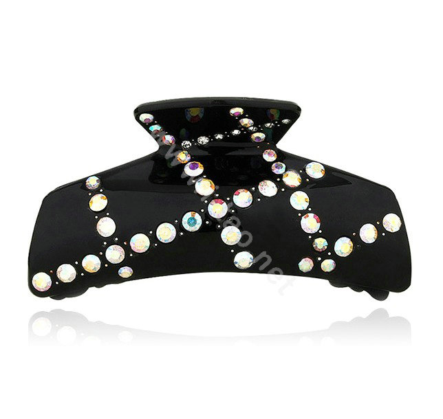 Hair Jewelry Rhinestone Crystal Resin Hair Clip Claw Clamp - Black