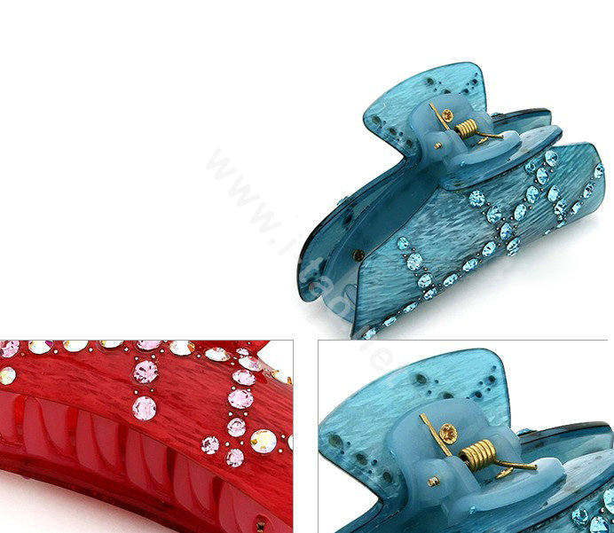 Hair Jewelry Rhinestone Crystal Resin Hair Clip Claw Clamp - Blue