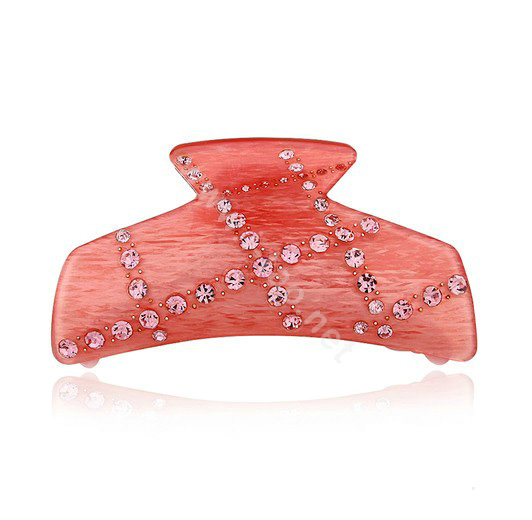 Hair Jewelry Rhinestone Crystal Resin Hair Clip Claw Clamp - Pink
