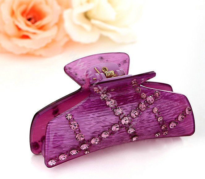 Hair Jewelry Rhinestone Crystal Resin Hair Clip Claw Clamp - Purple