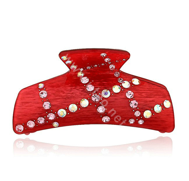 Hair Jewelry Rhinestone Crystal Resin Hair Clip Claw Clamp - Red