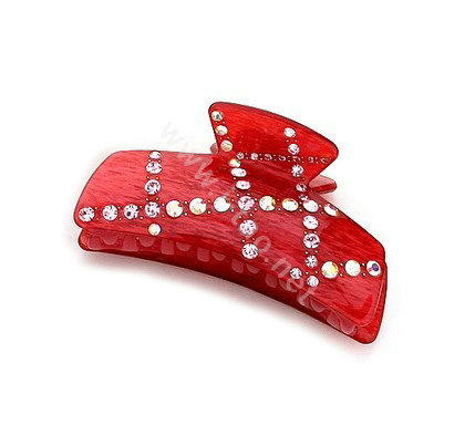 Hair Jewelry Rhinestone Crystal Resin Hair Clip Claw Clamp - Red