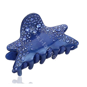 Hair Jewelry Rhinestone Crystal Starfish Hair Clip Claw Clamp - Blue