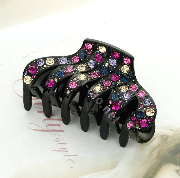 Hair Jewelry Rhinestone Crystal Woman Hair Clip Claw Clamp - Black