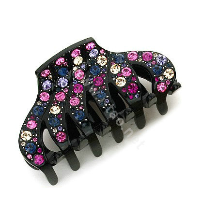 Hair Jewelry Rhinestone Crystal Woman Hair Clip Claw Clamp - Black