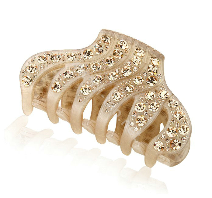 Hair Jewelry Rhinestone Crystal Woman Hair Clip Claw Clamp - Champagne