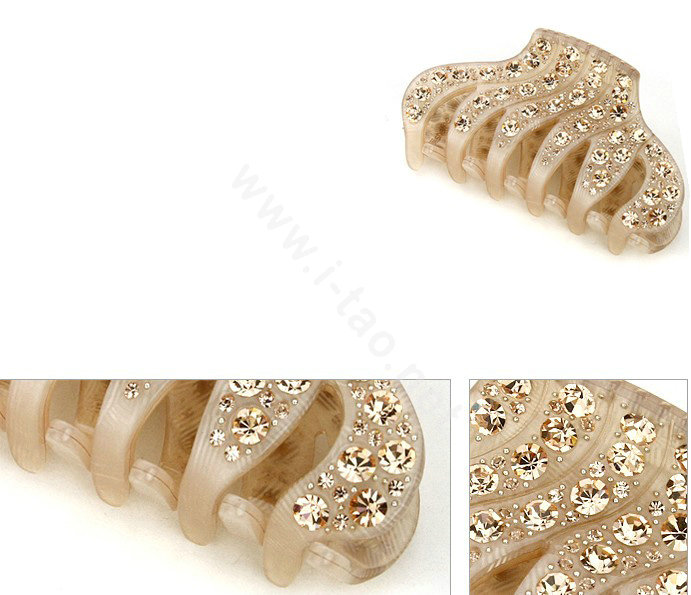 Hair Jewelry Rhinestone Crystal Woman Hair Clip Claw Clamp - Champagne