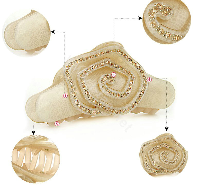 Hair Jewelry Ring Diamond Crystal Rhinestone Hair Clip Claw Clamp - Champagne