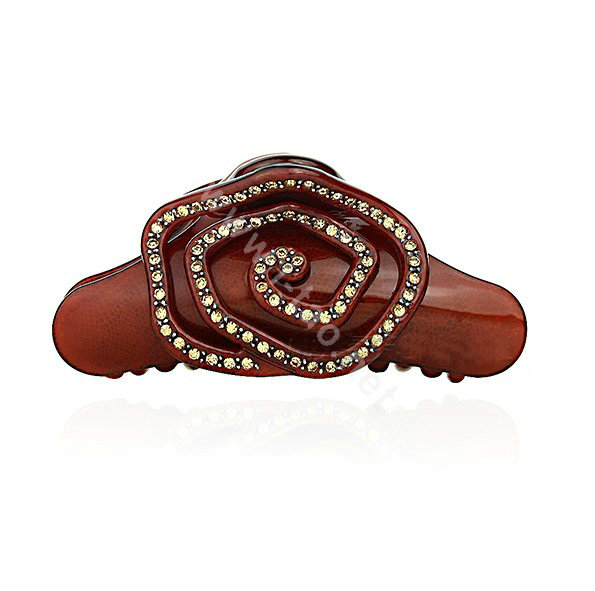 Hair Jewelry Ring Diamond Crystal Rhinestone Hair Clip Claw Clamp - Coffee