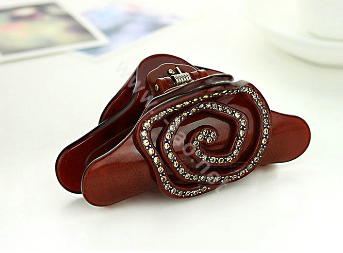 Hair Jewelry Ring Diamond Crystal Rhinestone Hair Clip Claw Clamp - Coffee