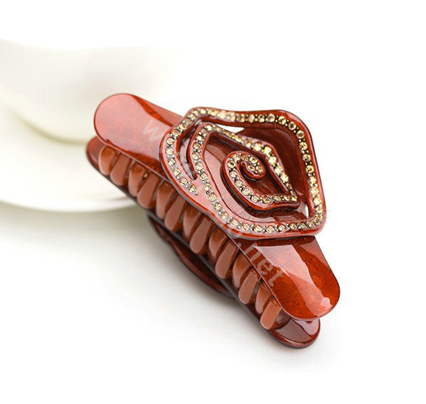 Hair Jewelry Ring Diamond Crystal Rhinestone Hair Clip Claw Clamp - Coffee