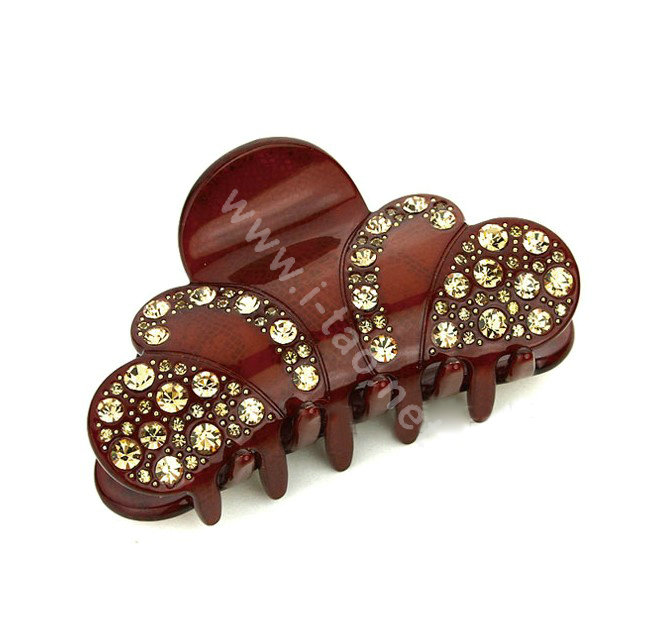 Hair Jewelry Sparkly Crown Crystal Rhinestone Hair Clip Claw Clamp - Coffee