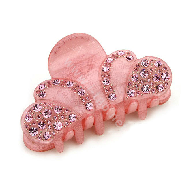 Hair Jewelry Sparkly Crown Crystal Rhinestone Hair Clip Claw Clamp - Pink
