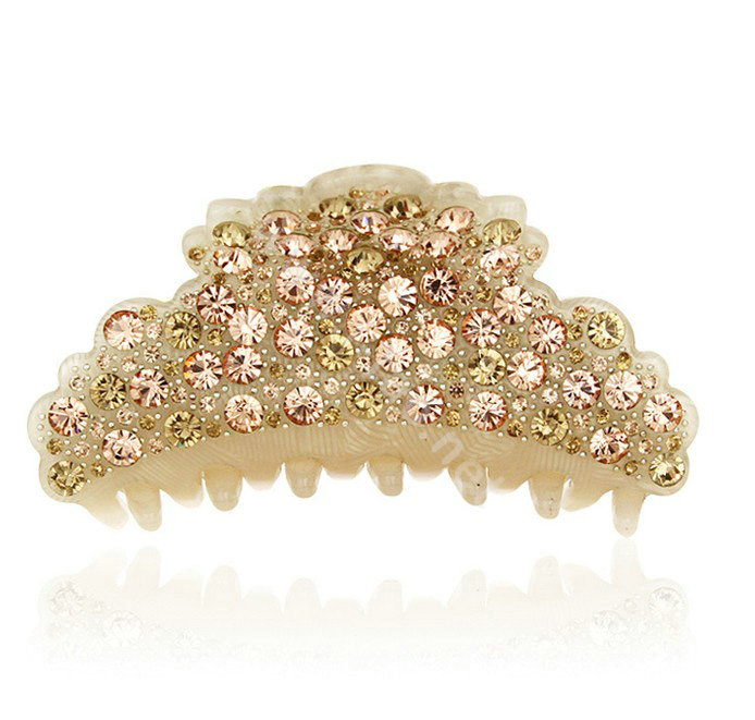 Hair Jewelry Sparkly Crystal Full Rhinestone Hair Clip Claw Clamp - Champagne
