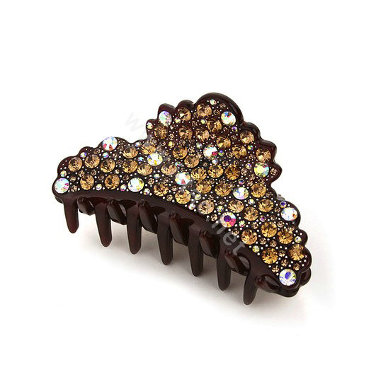 Hair Jewelry Sparkly Crystal Full Rhinestone Hair Clip Claw Clamp - Coffee